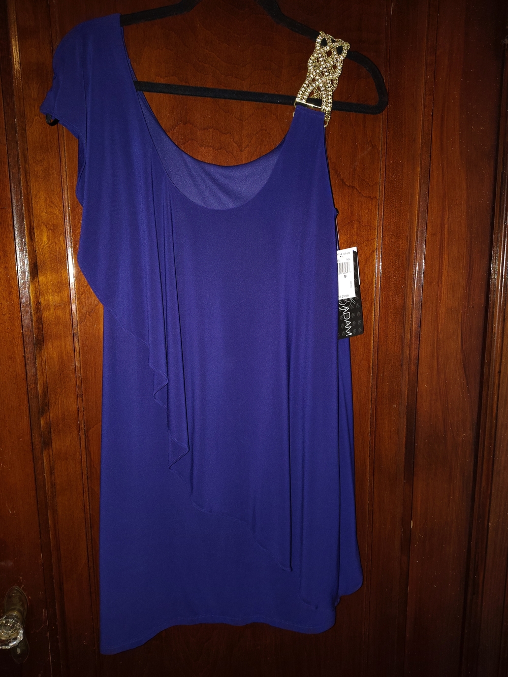 Betsy And Adam One-Shoulder Navy Dress with Embellished Strap NWT Size 8